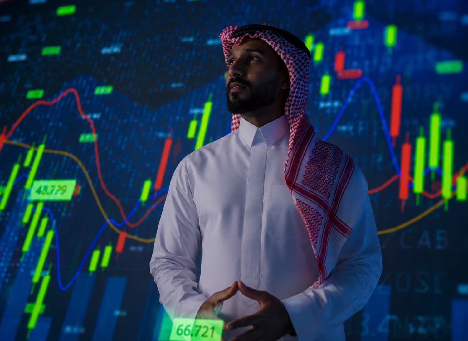 Saudi investment professional with market data